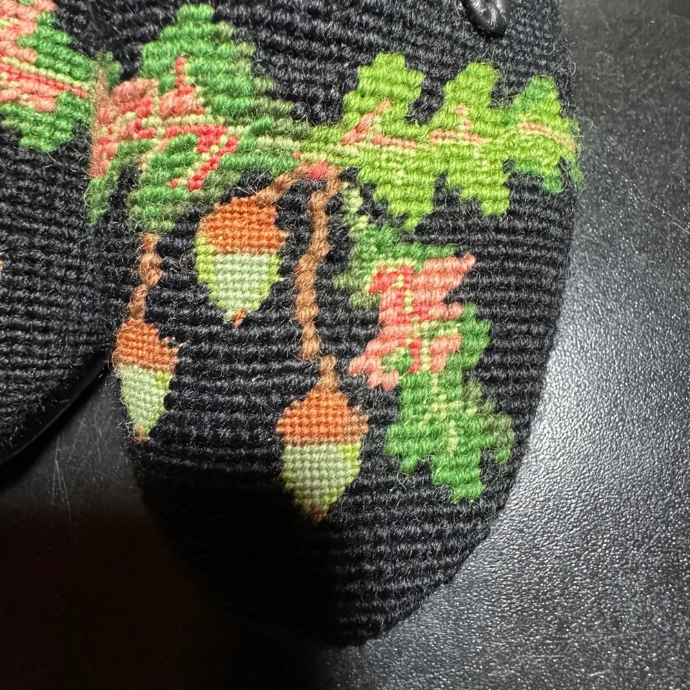 By Paige size 7 hand stitched black wool needlepoint leather loafers